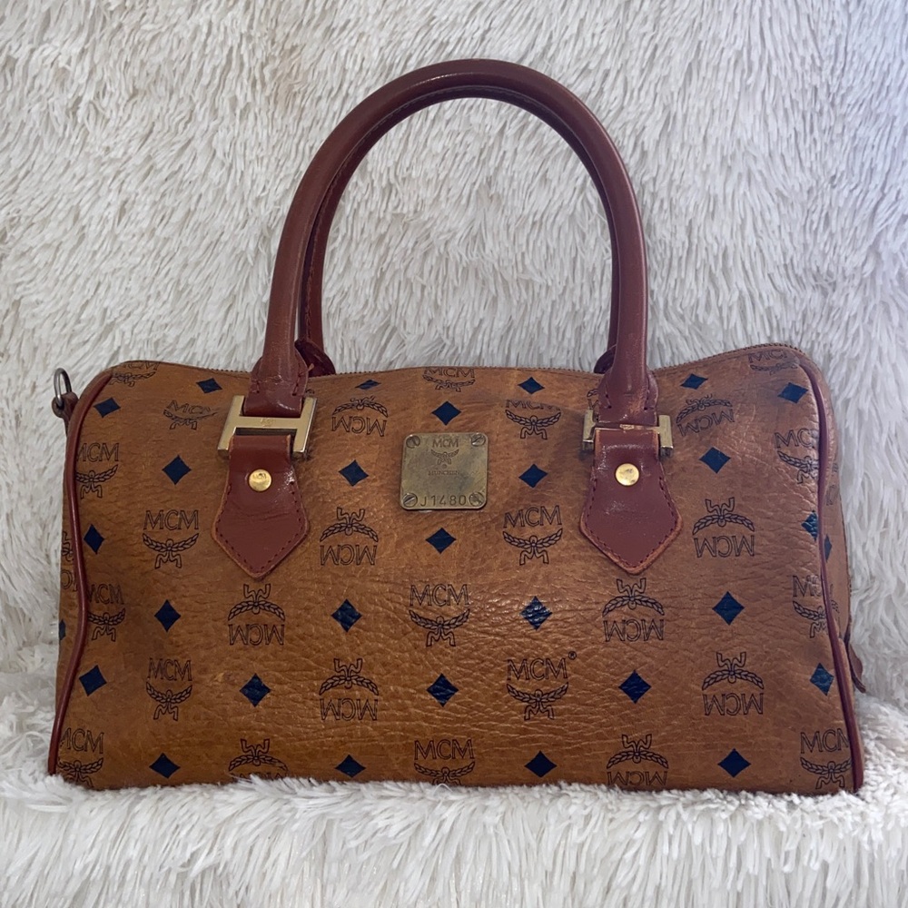 MCM Visetos Monogram Cognac Boston Bag